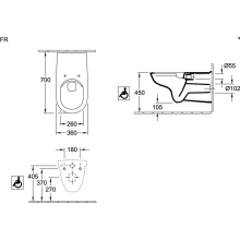 V+B Wand-Tiefspül-WC Vita O. NOVO randlos längerer Zulauf 360x700mm weiß
