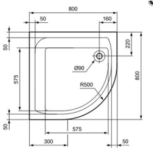 IS S100 Acryl Viertelkreis BRW 800x800x35mm, Radius 500mm weiß