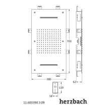 Herzbach LIVING SPA LED Deckeneinbau-Brause 700x380mm Regen/Doppelschwall gebürstet
