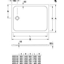 VB Lifetime Plus Keramik-Brausewanne AR 1400x900x35mm weiß