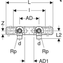 Geberit Anschlusswinkel FlowFit 90G zwei L 52mm DN12 16mm...