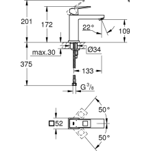 Grohe Einhandmischer Waschtisch Eurocube ohne Ablaufgarnitur M-Size, verchromt