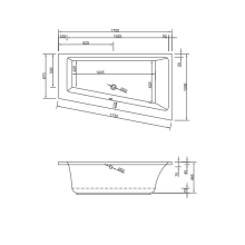 Schröder Raumsparwanne Malibu Top 170x100x46,5 cm weiß Ausführung rechts
