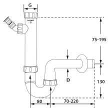 PP-Kugelverschlußsiphon 1 1/2" &  1 1/4", DN 32, weiss mit einem Geräteanschluss 1", 3/4" & 3/8"