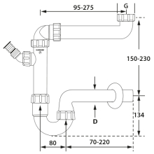 PP-Raumspar Kugelverschlußsiphon DN 32, 1 1/2" & 1 1/4"für Spülen und Waschtische,  weiss