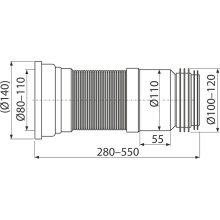 alcadrain Flexianschluss für Stand-WC, 80–110 mm × 90–110 mm, Länge 280–550 mm, PP, weiß