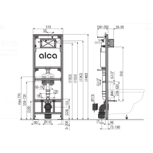 Alcadrain A108F/1500 Montagerahmen mit Kasten für Ausguss, Abfluss DN90/110 und Wandarmatur Anschluss