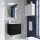 Komplett-Set ATTILA 600 2 Schubladen BLACK SATIN + Waschtisch + Spiegel + Leuchte