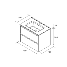 BALTIC Unterschrank 700 2 Schubladen + Waschbecken White Satin