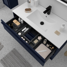 Komplett-Set ATTILA 1000 2 Schubladen BLUE SATIN + Waschtisch + Spiegel + Leuchte