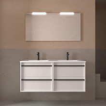 Komplett-Set ATTILA 1200 4 Schubladen WHITE SATIN + Waschtisch + Spiegel + Leuchte