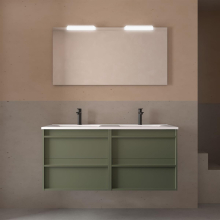 Komplett-Set ATTILA 1200 4 Schubladen GREEN SATIN + Waschtisch + Spiegel + Leuchte