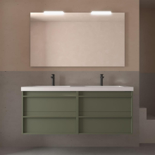 Komplett-Set ATTILA 1400 4 Schubladen GREEN SATIN + Waschtisch + Spiegel + Leuchte