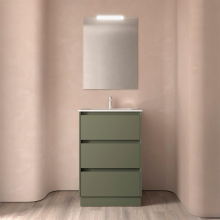 BALTIC Komplett-Set 600 3 Schubladen GREEN SATIN + Waschtisch + Spiegel + Leuchte