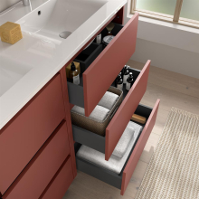 BALTIC Komplett-Set 800 3 Schubladen RED SATIN + Waschtisch + Spiegel + Leuchte