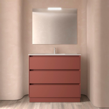 BALTIC Komplett-Set 1000 3 Schubladen RED SATIN + Waschtisch + Spiegel + Leucht