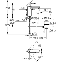 Grohe EHM Waschtisch Eurosmart C mittelhoch mit Ablaufgarnitur 23325 VC