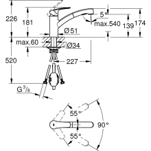 Grohe Einhandmischer Spültisch Eurosmart flacher AL herausziehb Dual Brause chrom