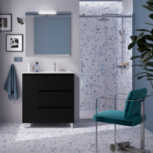BALTIC Komplett-Set 850 3 Schubladen und 1 linke Tür Black Satin + Waschtisch + Spiegel + Leuchte