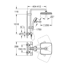 Grohe Duschsystem Tempesta C 250 Cube 26689 mit THM Brausearm 390mm chrom