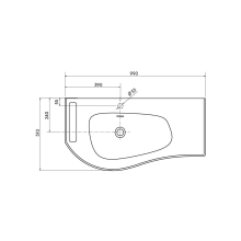 Waschtisch MAM 990 rechts mit Handtuchhalter, ohne Siphon und Clickerabfluss SOLID SURFACE WEIß MATT 990 x 12 x 510 mm