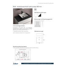Aufsatzwaschtisch TALEA ohne Siphon und Clickerabfluss SOLID SURFACE WEIß MATT 360 x 115 x 360 mm