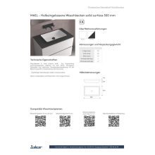 Halbeingelassene Waschbecken MAEL ohne Siphon und Clickerabfluss SOLID SURFACE WEIß MATT 502 x 44 x 301 mm