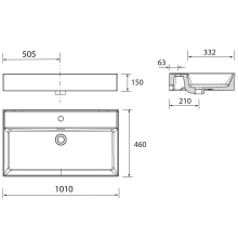 Waschtisch VENETO 1010 PORZELLAN WEIß ohne Siphon und Clickerabfluss ohne bohrungen 1010 x 120 x 460 mm