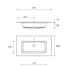 Waschtisch VILNA 905 ohne Siphon und Clickerabfluss MINERALSOLID MATT 905 x 460 x 15 mm