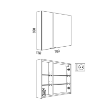 Spiegelschrank ALLIANCE 700 2 doppelte Spiegeltüren700 x 650 x 150 mm