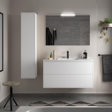 Optimus Unterschrank 1000 2 Schubladen + Waschbecken White Satin