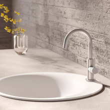 Herzbach DEEP iX Waschtisch-Einlochbatterie Slim M-Size Griff seitlich mit PUSH-Ablauf Edelstahl
