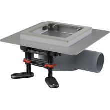 AlcaDrain Bodenablauf aus Edelstahl flach 130×130 mm mit einem waagrechten Abgang, ohne Rost, Kombi-Geruchsverschluss SMART