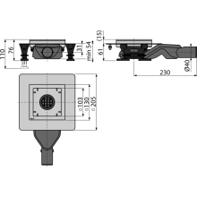 AlcaDrain Bodenablauf aus Edelstahl extra-flach 130×130 mm mit einem waagrechten Abgang, ohne Rost, Kombi-Geruchsverschluss SMART