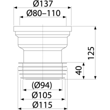 Alcadrain Anschluss für Stand-WC, gerade, 110 mm, Länge 125 mm, PP, weiß