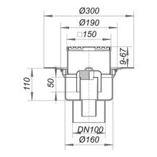 Dallmer Bodenablauf 61 HT/KE Serie 15 150x150mm DN 100