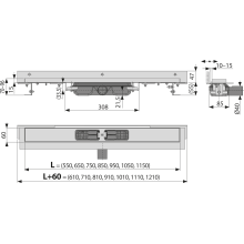 Alcadrain APZ104 Flexible Low Duschrinne mit Rand für den perforierten Rost und mit einstellbarem Kragen zur Wand