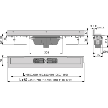 Alcadrain APZ1004 FlexibleDuschrinne mit Rand für den perforierten Rost und mit einstellbarem Kragen zur Wand, Abfluss senkrecht