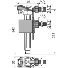 Alcadrain Füllventil A160UNI  Zulauf seitlich, Metallgewinde, universal 1/2" und 3/8"