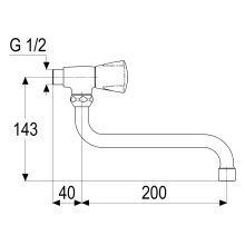 Wandschwenkventil Serie classic-line_2 mit Classic-line Griff kalt, schwenkbarem S-Rohrauslauf, Ausladung 200 mm, Tiefe bis Strahlregler 143 mm, 1/2", in chrom