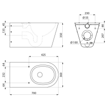 Delabie WC 700 S wandh. Anschl. von hinten Edelstahl Werkstoff 1.4301 satiniert - Barrierefreie Ausführung
