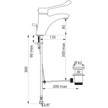 Delabie EHM f. WT, H85 L135 mm, Zugstangenablaufgarnitur, Hygienehebel