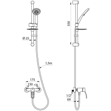 Delabie Duschsystem mit Einhebelmischer 2539, S-Anschlüsse STOP/CHECK