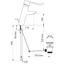 Delabie EHM f. WT EP H.100 L.110, mit Zugstangenablaufgarnitur, H-Hebel