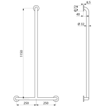 Delabie Handlauf Basic T-Form D32 1150x500mm pulverbesch. weiß