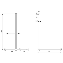 Delabie Dusschhandlauf + Br.H.Stg. vertikal Basic D32 pulverbeschichtet weiß
