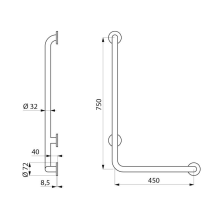 Delabie Handlauf L-Form (rechts) D32 H750mm Edst. sat.
