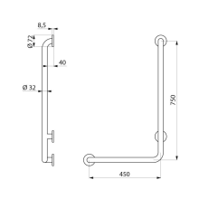 Delabie Handlauf L-Form (links) D32 H750mm Edst. hgl.pol.
