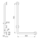 Delabie Handlauf L-Form D32 H750mm Nylon weiß