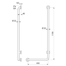 Delabie Handlauf L-Form (links) D32 H1150mm Edst. sat.